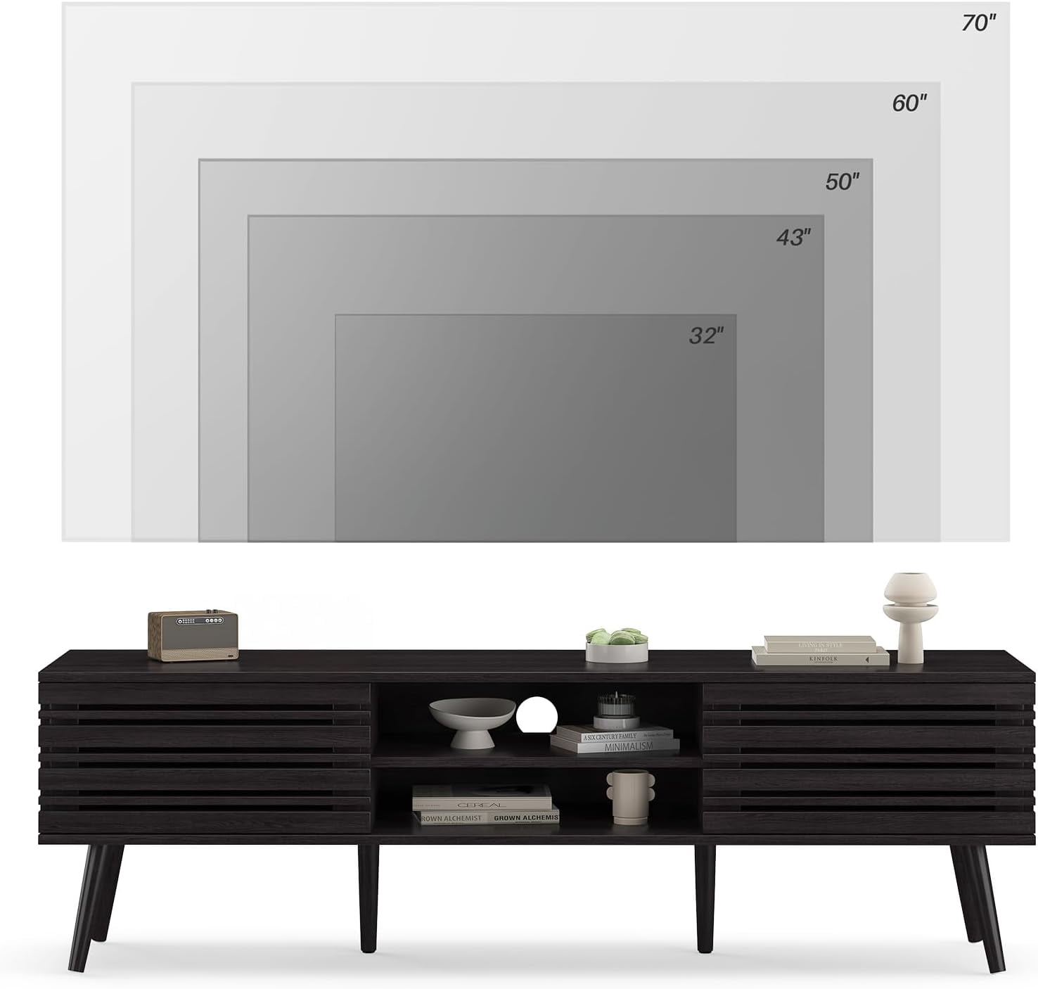 STARY Mid Century Modern TV Stands for up to 70" TV with Storage, Fluted Wood TV Stand for Living Room, Boho Media Console, Entertainment Center with Cable Management