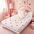 thumbnail image 4 of Meiyoeat Red Strawberry Kawaii Letter R Bed Sheets 4-Piece, Cartoon Fruit Stripes Print Full Size Sheets for Bedroom, 4 of 6