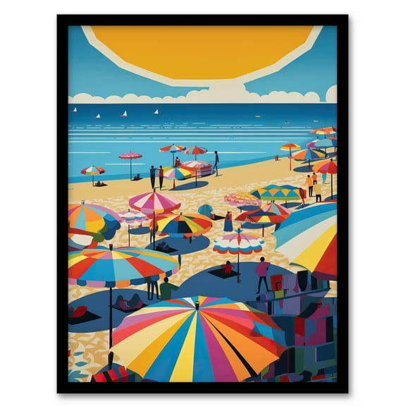 The Midday Sun Saint-Tropez By Goeff Turner Giant Sunrise Sun Kissed Shores Playful Beachside Artwork Seaside Bathroom Art Print Framed Poster Wall Decor 12x16 inch