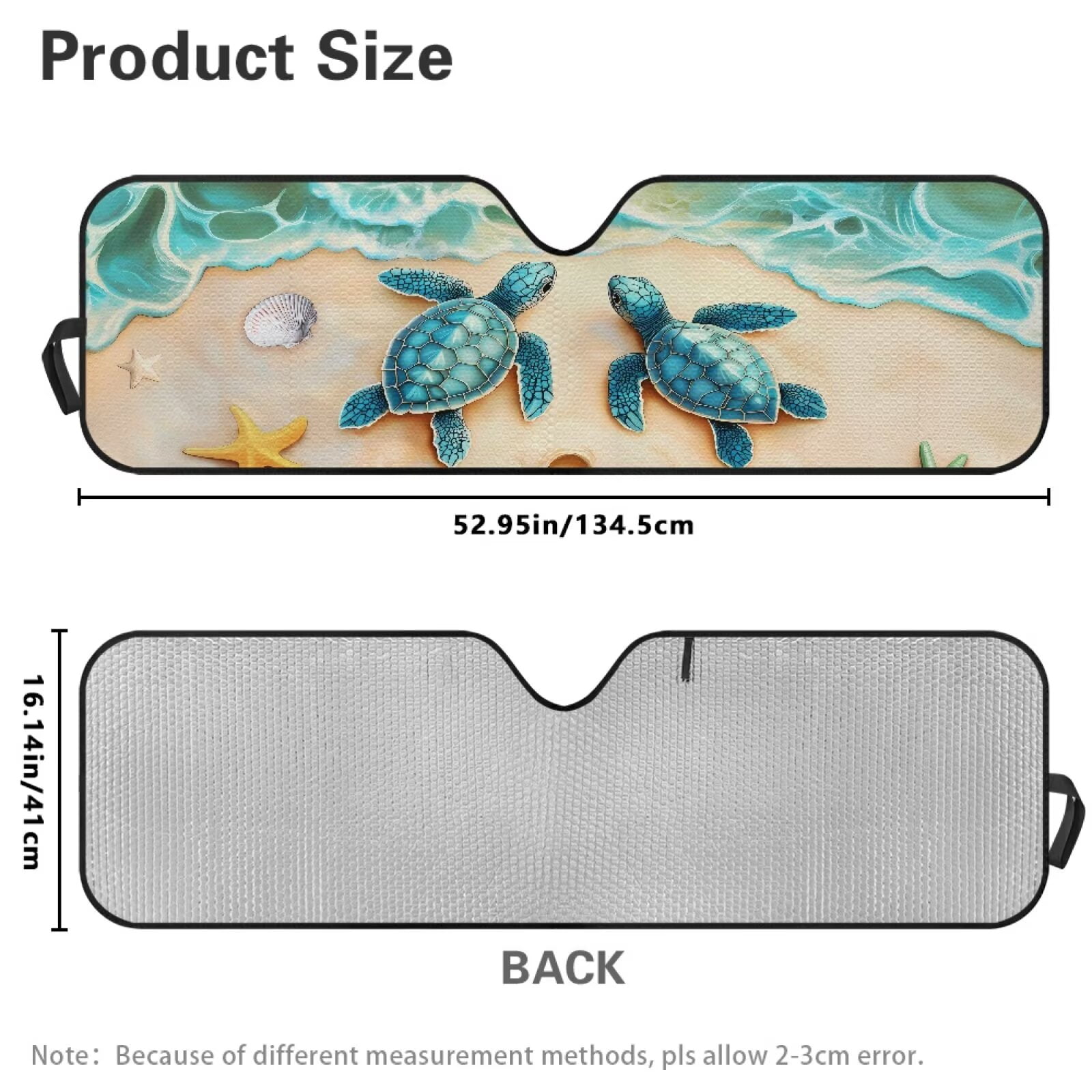 Uorisanigo Windshield Sun Shade for Jeep Wrangler JK JKU JL JLU 1997-2023 & Jeep Gladiator JT 2020-2023, Foldable Beach Turtle Printed Windshield Sunshade Sun Visor Blocks UV Rays