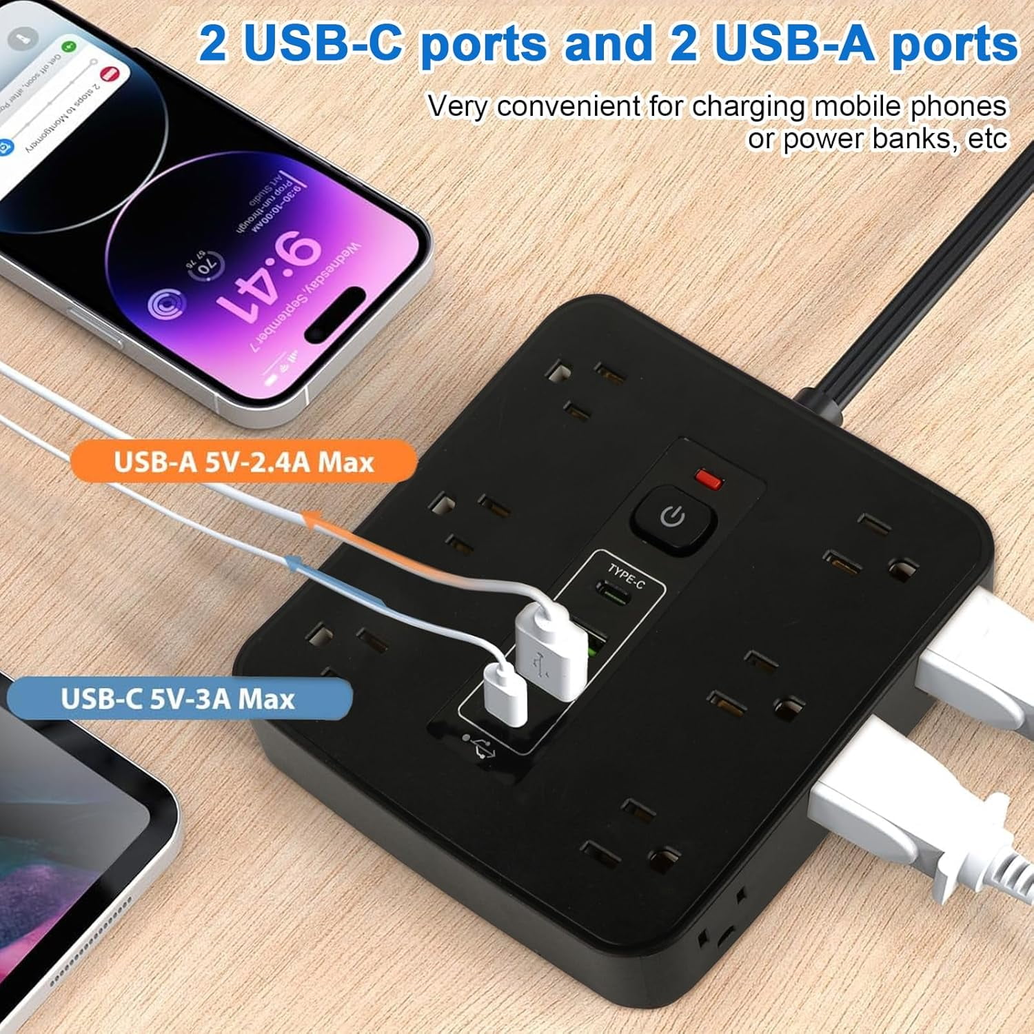 16-in-1 Power Strip with Switch & Surge Protection, 6.5FT Flat Plug Power Strip Surge Protector with 12 Outlets 2 USB & 2 Type-C Ports for Home Office