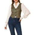 thumbnail image 5 of INSPIRE CHIC Women's  V Neck Cinched Waist Button Asymmetric Stretchy Plaid Sleeveless Jacket S Khaki, 5 of 8