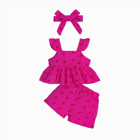 Xyant Toddler Baby Girl Clothes Knit Floral Fly Sleeve Tops Shorts Cute Summer Spring Outfits Infant Baby Girl Clothing Set (Hot Pink,2-3 Years)