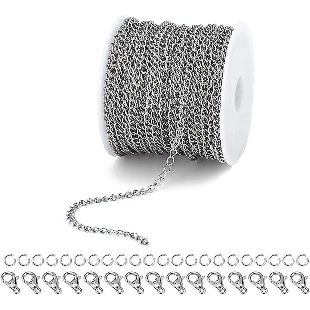 Rollo de cadena de joyería para fabricación de joyas, cadenas de collar de acero inoxidable de 33 pies