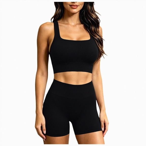 Women 2Piece Activewear Workout Yoga Set Long Sleeve Crop Top And High Waist Leggings Gym Outfit Yoga Shorts Sets Black ,S