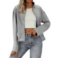 thumbnail image 3 of ClodeEU Womens Long Sleeve Stand Zip Up Cropped Jacket,Fall Fashion Bomber Jacket With Pockets Gray,Womens Plus S, 3 of 8