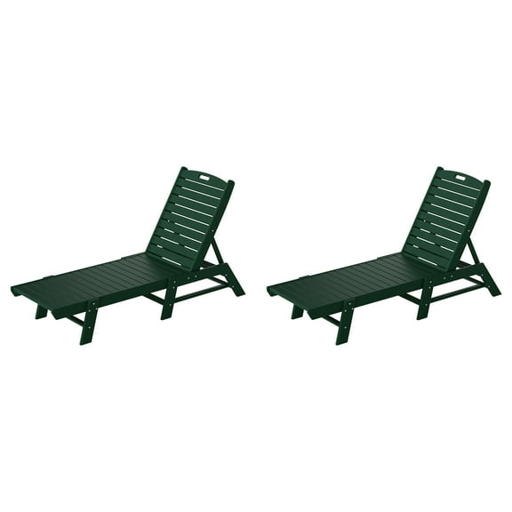 WestinTrends Malibu Outdoor Chaise Lounge Set of 2, All Weather Poly Lumber Patio Pool Lounge Chair with 5 Posistions Backrest, Dark Green