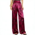 thumbnail image 3 of TaTaai Women's Casual Printed Trousers Stretch Satin Fabric Solid Color Pants with Pattern Elastic Waist Lightweight Comfy Spring Summer Daily Beach Wear Gift, 3 of 5