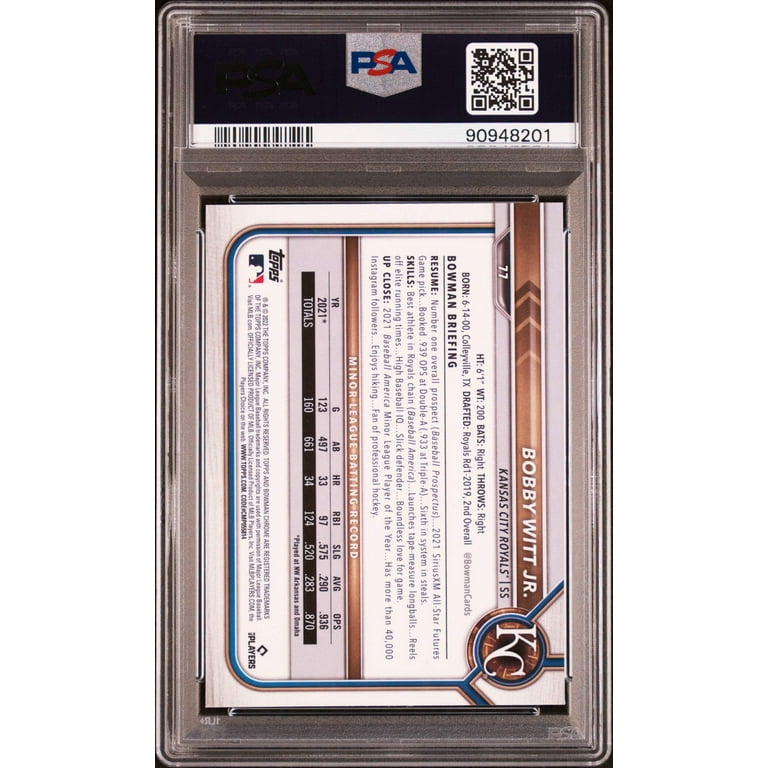Graded 2022 Topps Bowman Chrome Bobby Witt Jr. #77 Rookie RC Graded 2022 Topps Bowman Chrome Bobby Witt Jr. #77 Rookie RC