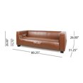 thumbnail image 3 of Noble House Denison Faux Leather Upholstered 3 Seater Sofa, Cognac Brown and Dark Walnut, 3 of 8