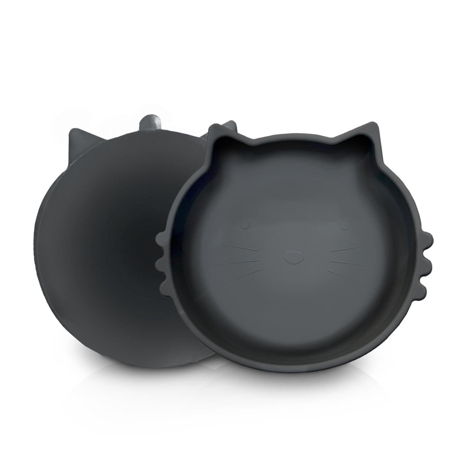 P.T. Supply Co. Gray Cat Shaped Silicone Pet Bowl with Non-Slip Suction Base