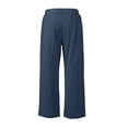 thumbnail image 5 of Domuza Pants for Men Casual Loose Hemp Drawstring Elastic Waist Trousers Lightweight Wide Leg Linen Pant with Pocket Navy L, 5 of 6