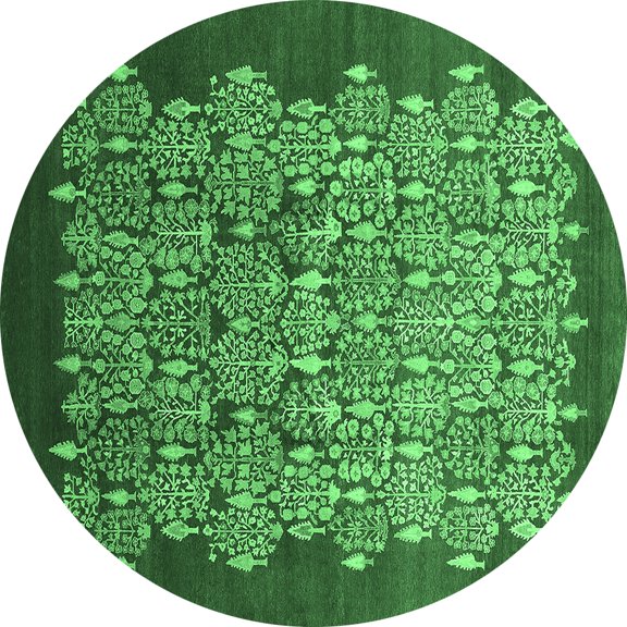 Ahgly Company Indoor Round Oriental Emerald Green Industrial Area Rugs, 3' Round