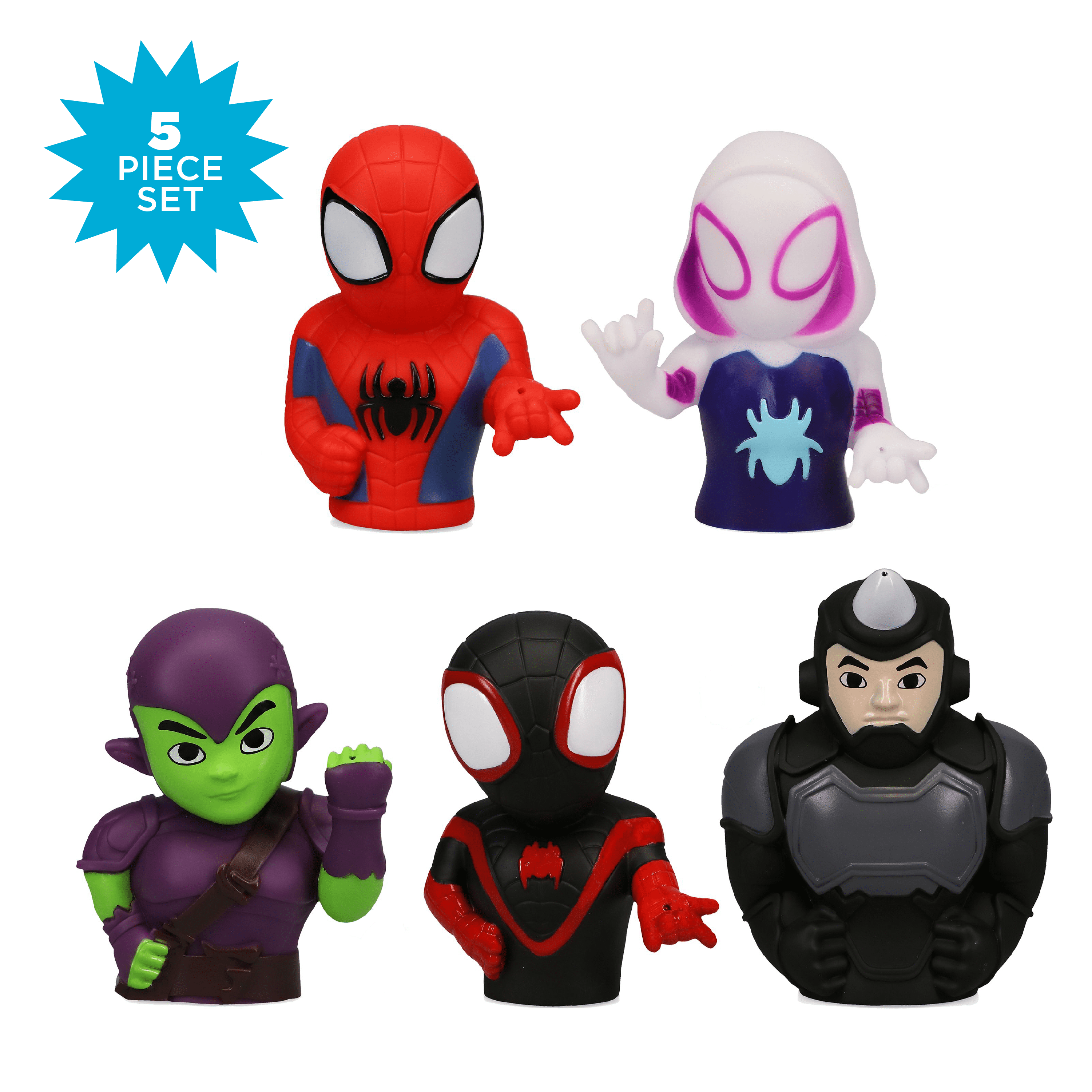 Marvel Spidey & Friends - 5 Piece Bath Squirter Bucket Set - Bath Toys for Baby and Toddlers - Includes Organizer Bucket - Store Bath Time Water Toys