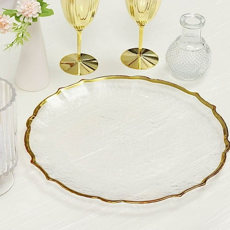 

BalsaCircle 8 Clear 13 Acrylic Round Glass Charger Plates Gold Scalloped Trim