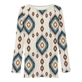 thumbnail image 4 of Pompotops Femmes Décontracté Vent Tribal Imprimé Manches Longues Col Rond Chandail Blouse T-shirt Hauts, 4 of 5