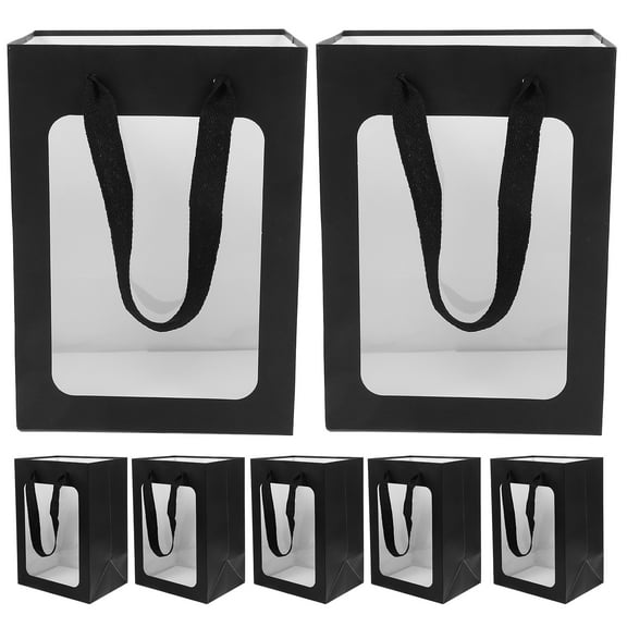 Black Paper Gift Bags with Clear Window for Party Wedding Home Use 12 Pieces