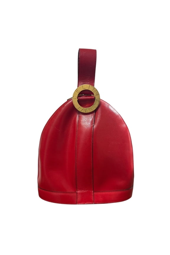 Pre-Owned CELINE Vintage Leather Circle Logo Handbag in Red for Women (Good)