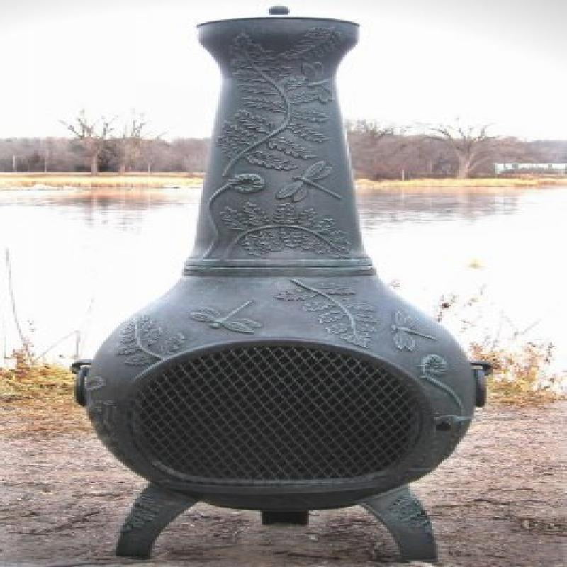 The Blue Rooster Cast Aluminum Dragonfly Chiminea in Antique Green by
