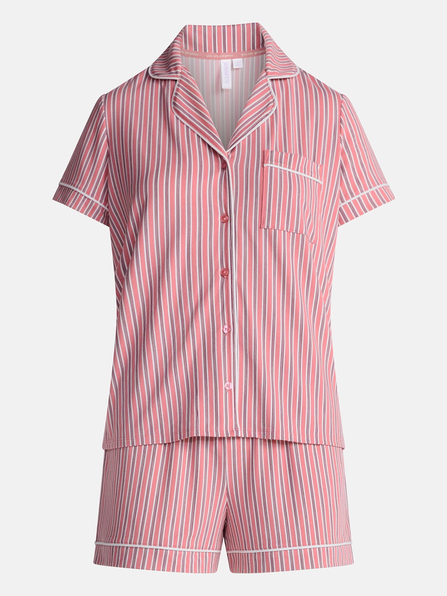 Joyspun Women's Dreamy Soft Collection Notch Collar Top and Shorts Pajama Set, 2-Piece, Sizes XS-3X