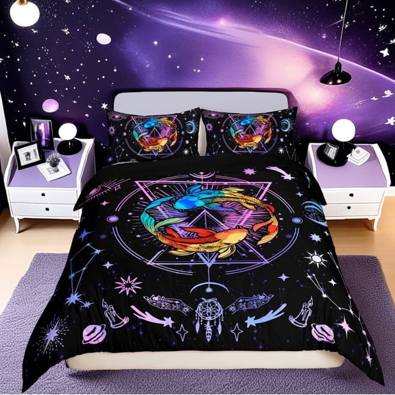 Erosebridal Pisces Gifts Comforter Cover Twin, Twelve Constellations Bedding Twin Size, Astrology Horoscope Bedroom Decor, Reversible 2pcs (No Comforter)
