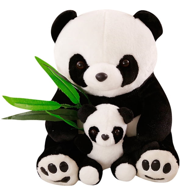 Muñeca de peluche panda con hoja de bambú blanca y negra de 25 cm