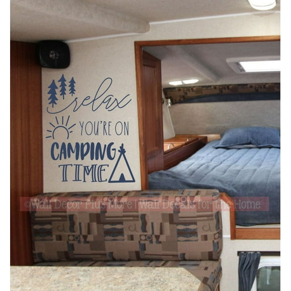 Relax You're On Camping Time RV Decals - Vinyl Camper Decals - RV Camper Decals Sayings for Wall Decor - Removable Wall Lettering Decals for RV Trailers - Vinyl Graphics for RV, 23x19-Inch, Deep Blue