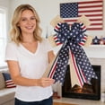 thumbnail image 5 of 4th of July Decorations Patriotic Wreath Bow Red White Blue Stars Burlap Bows for Memorial Day, Veteran's Day, 5 of 7