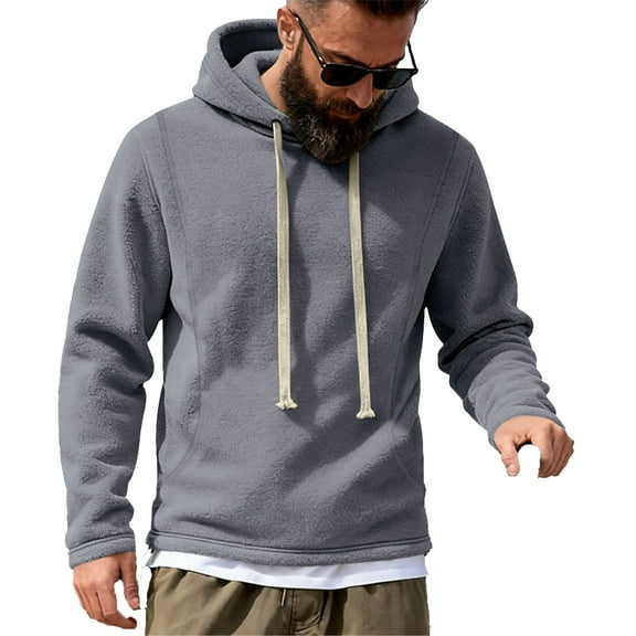 XIAONU Mens Casual Pullover Hoodies Loose Drawstring Hooded Sweatshirt Winter Warm Outdoor Workout Hoodie Grey S