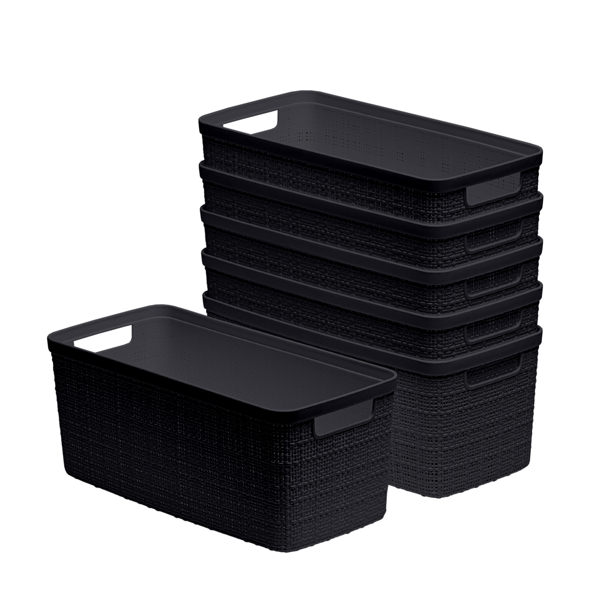 Curver Set of 6 Jute Basket Slim Durable Resin Organization and Storage Basket Bin, Black