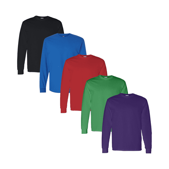 Gildan Heavy Cotton Crewneck T-Shirt for Men, Long Sleeve Classic Fit Assorted Tee, 5 Pack, S