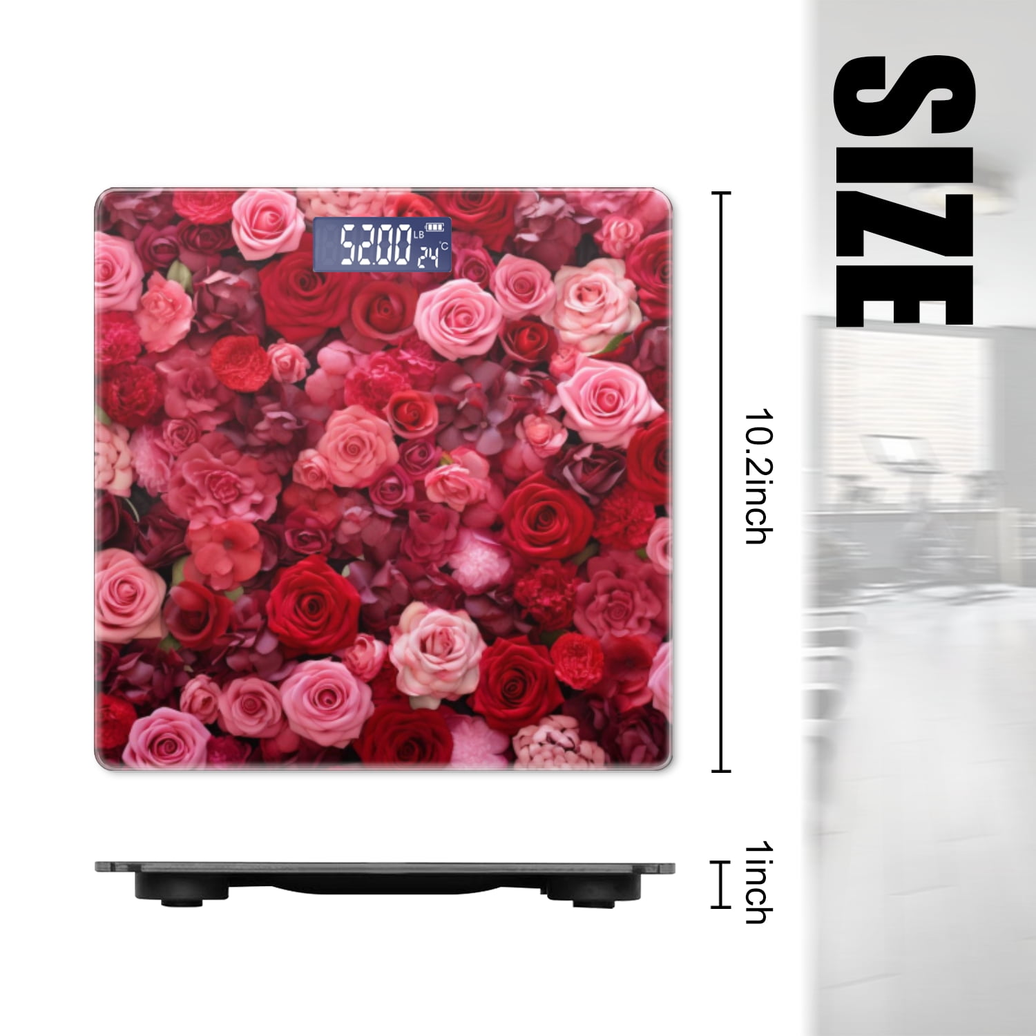 Bathroom Scale, Highly Accurate Digital Body Scale,Precisely Measures Weight up to 400 lbs-Wall Of Red And Pink Roses, Flowers In Full Bloom
