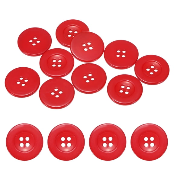 Uxcell Sewing Buttons [10pcs] - 1.2 Inch/ 30mm 48L Resin Round Flat 4-Hole Craft Replacement Buttons for Coats & Sewing Clothing & DIY - [Red]