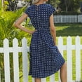 thumbnail image 6 of under $5 JINMGG Dresses under $10.00 Women Fashion Dot Print Short Sleeve V-Neck Casual Sundress Dress Blue XL, 6 of 9