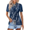 thumbnail image 2 of JoveMarine Women's Casual Short Sleeve Button Up Shirt with Lapel Collar Striped Plaid Print Blouse Lightweight Top for Daily Wear Spring/Summer Blue L, 2 of 6