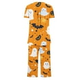 thumbnail image 3 of UPPADA 2 Piece Pajama Sets for Women Halloween Theme Pjs Short Sleeve Top and Long Pants Sleepwear 2pcs Loungwear Pjs Set Fall Winter Sleepwear Orange,L, 3 of 4