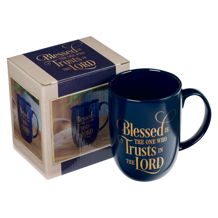 Christian Art Gifts Ceramic Large Coffee & Tea Mug for Men & Women: Blessed  is the One Who Trusts - Jeremiah 17:7 Inspirational Bible Verse w/Golden  Accents & Sturdy Handle, Navy Blue