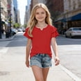 thumbnail image 3 of HAiming Girls Tops Ruffle Short Sleeve Tiered Tee Solid Color Loose Casual Trendy T Shirts Summer Beach Vacation Workout Kids Tops, 3 of 8