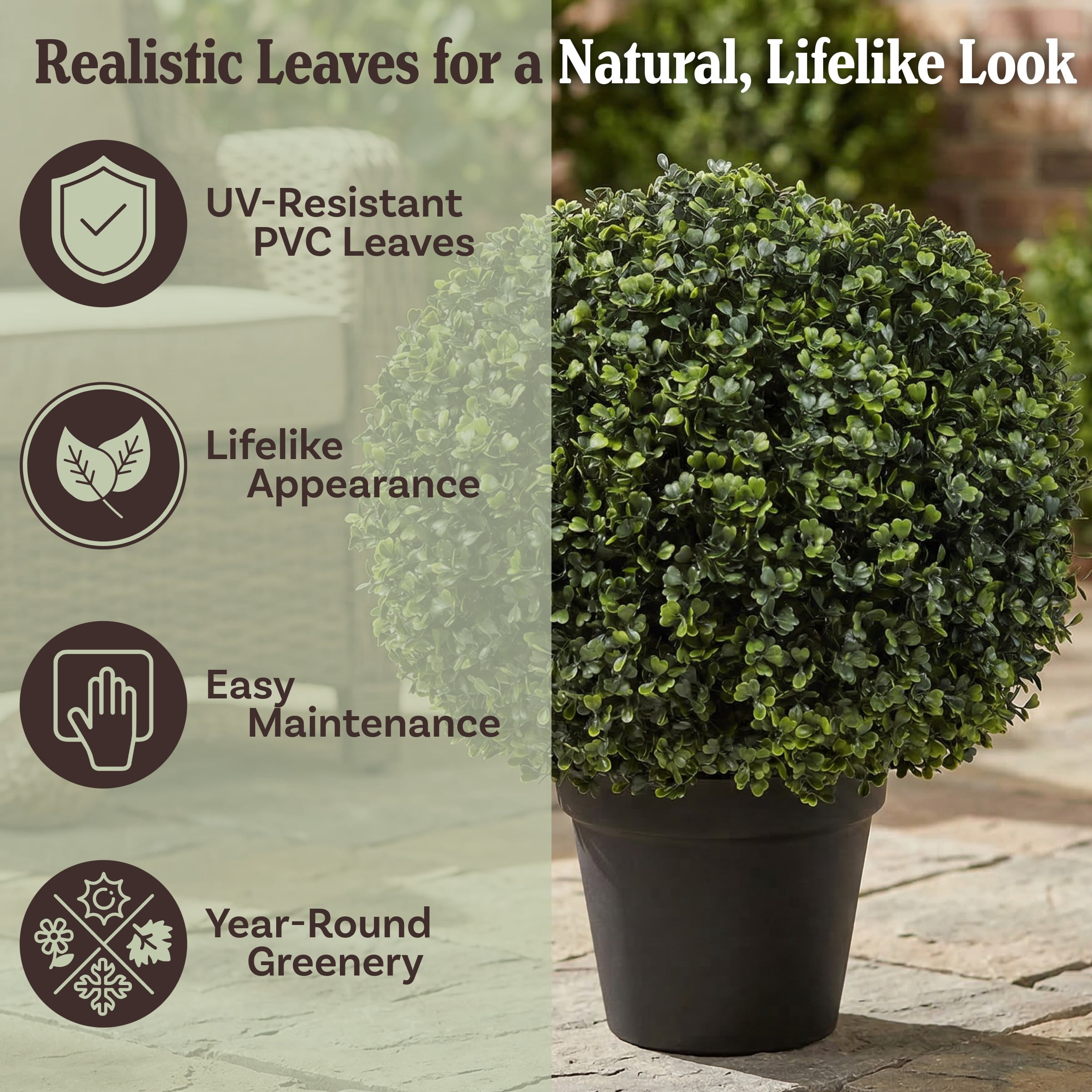 Pure Garden Set of Two 21-Inch Indoor/Outdoor Artificial Boxwood Plants