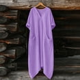 thumbnail image 4 of Women Kaftan Dresses Baggy Cotton Linen Maxi Dress V Neck 3/4 Sleeve Asymmetrical Hem Casual Long Dress with Pocket, 4 of 7