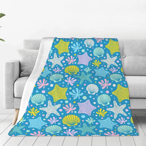 Fotbe Starfish Manta de Franela Acolchonada con Estampado, Súper Suave y Esponjosa, Extra Grande para Sofá, Cama, Uso Todo el Año-60"x50"