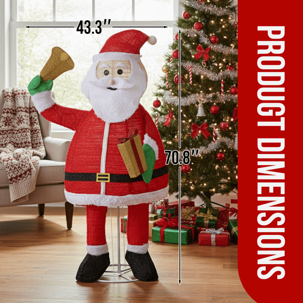 Alvantor 6 ft Pre-Lit Pull-Up Santa Claus with Bell and Gift, 200 Warm White LED Lights, Indoor and Outdoor Christmas Decorations