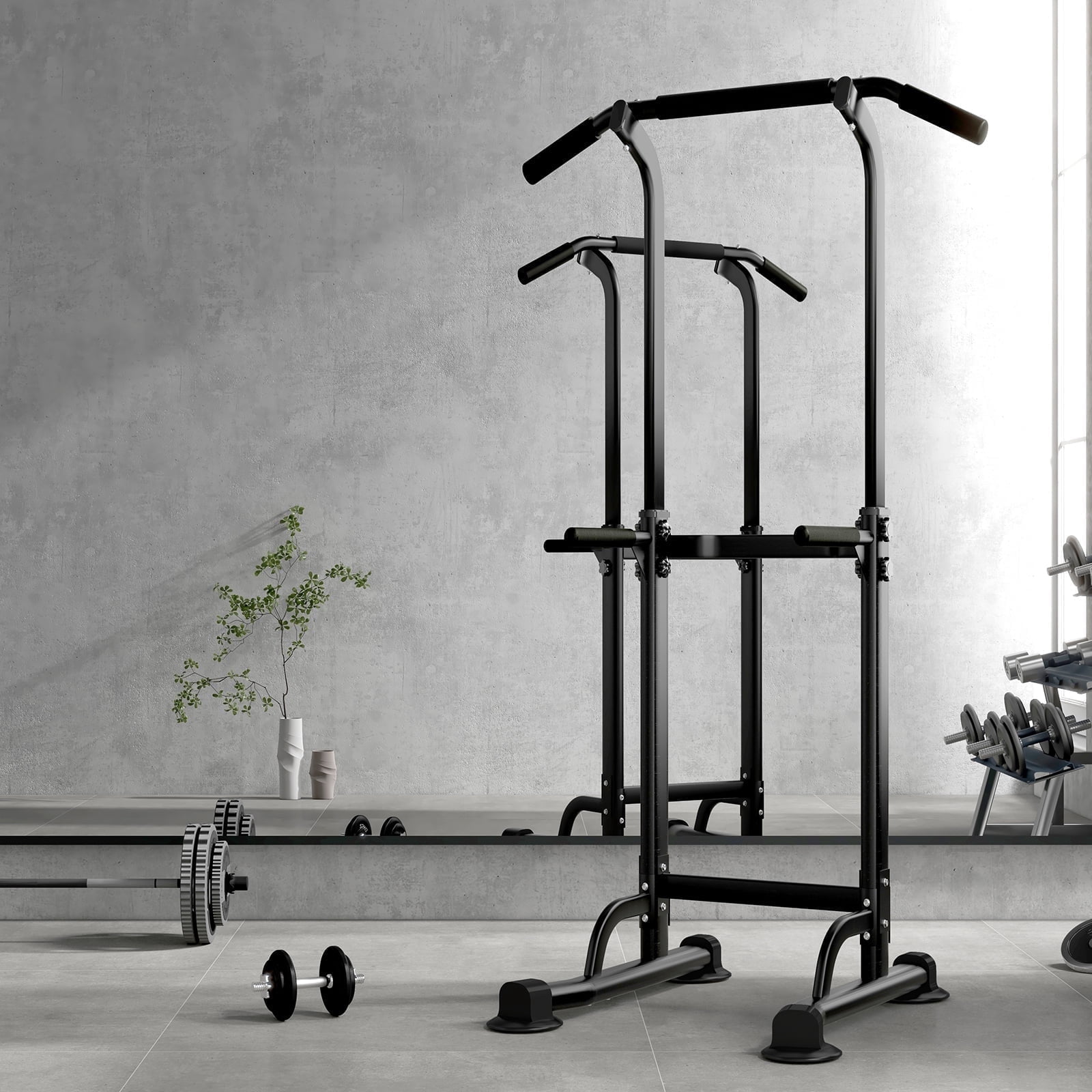 SogesPower Power Tower Dip Station 65"~83"H Adjustable Pull up Bar for Home Gym Strength Training Fitness Excercise Equipment, Black