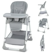 AILEEKISS Foldable Baby High Chair with Wheels, Adjustable Recline Toddler Eating Chair, Grey