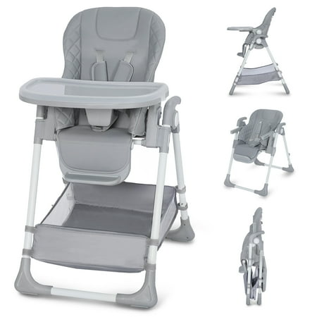 AILEEKISS Foldable Baby High Chair with Wheels, Adjustable Recline Toddler Eating Chair, Grey