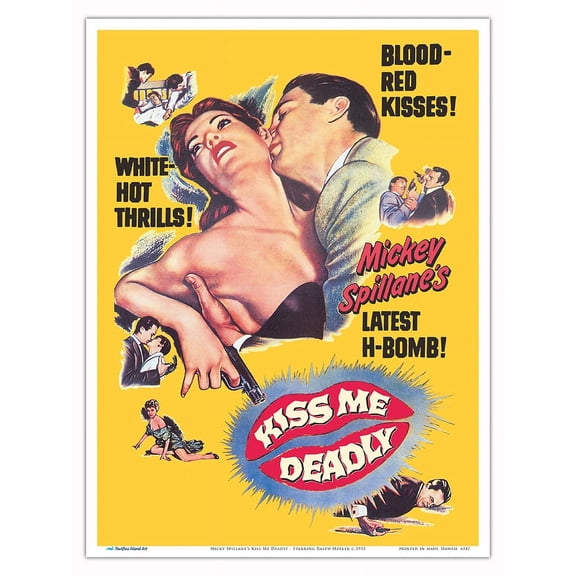 Micky Spillane’s Kiss Me Deadly - Starring Ralph Meeker - Vintage Film Noir Movie Poster c.1955 - Master Art Print (Unframed) 9in x 12in
