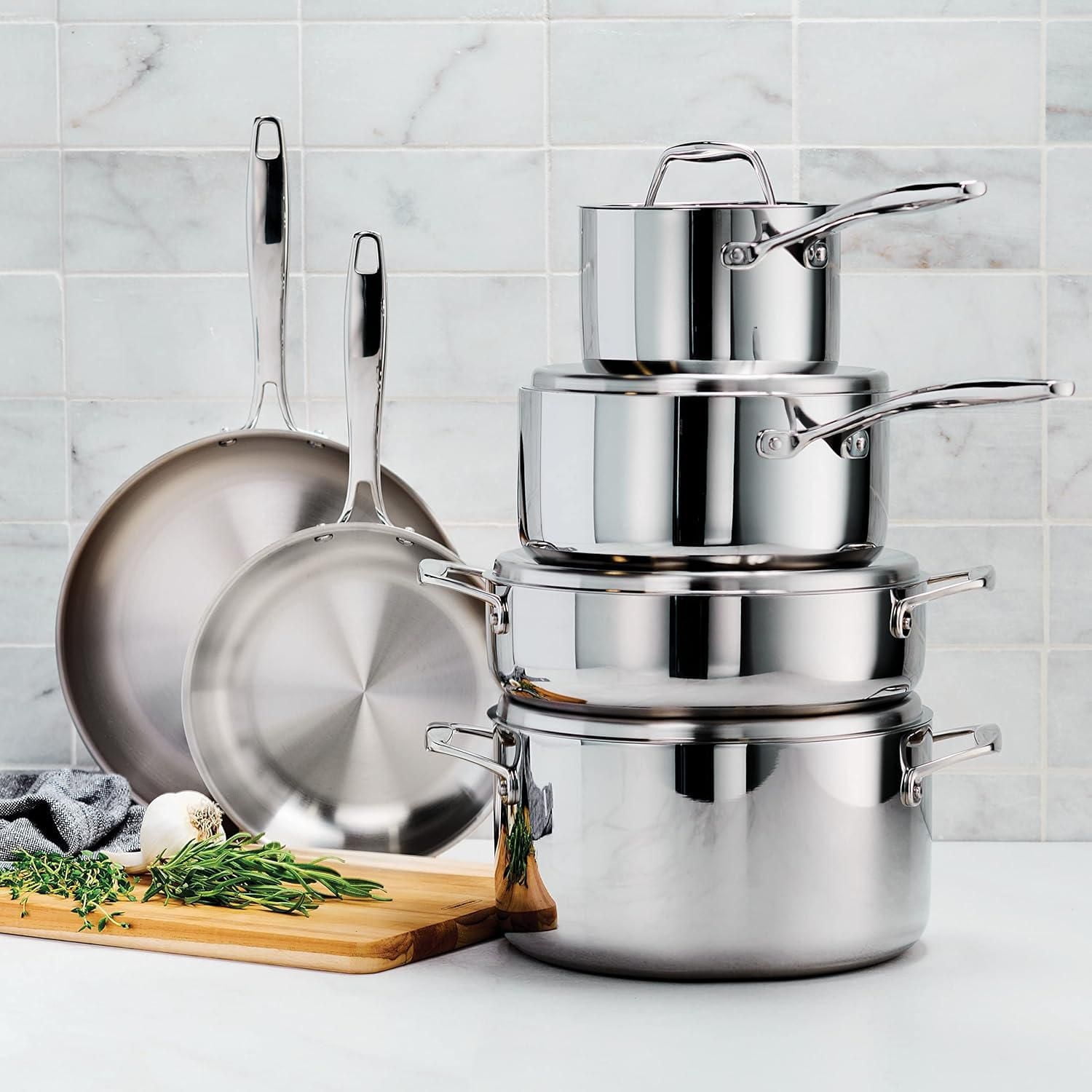Tramontina Tri-Ply Clad Stainless Steel 10-Piece Cookware Set with Lids, Pots and Pans Kitchen Set