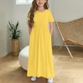 thumbnail image 2 of Fesfesfes Girls Maxi Dress Short Sleeve Casual Long Dresses with Pockets 6-12 Years, 2 of 6