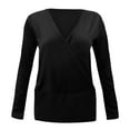 thumbnail image 4 of Womens Trendy Wrap V Neck Sweaters Top Solid Color Long Sleeve Slim Fitting Crop Tops Trendy Casual Business Tops, 4 of 4