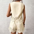 thumbnail image 4 of Short Outfits For Women 2 Piece Sets Summer Eyelet Embroidery Sleeveless Scalloped Tank Top & Drawstring Shorts Set Beige M, 4 of 4